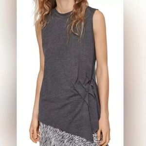 AllSaints Duma Gray Side Pleated Asymmetric Tank Top